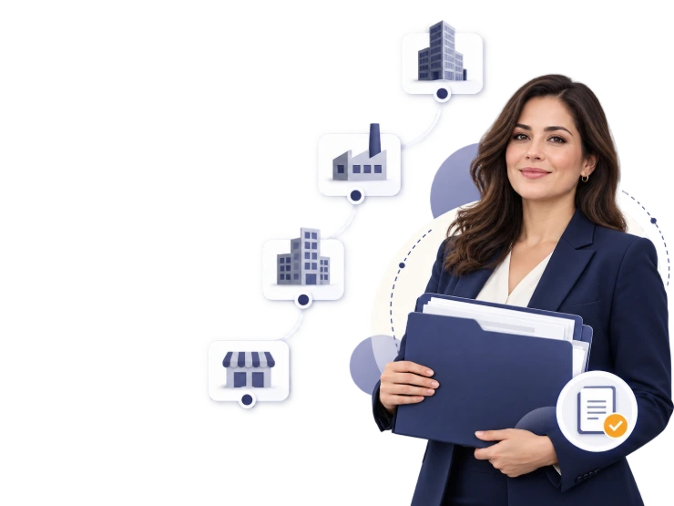 Mujer con carpeta y trayectoria laboral representando historial laboral verificable
