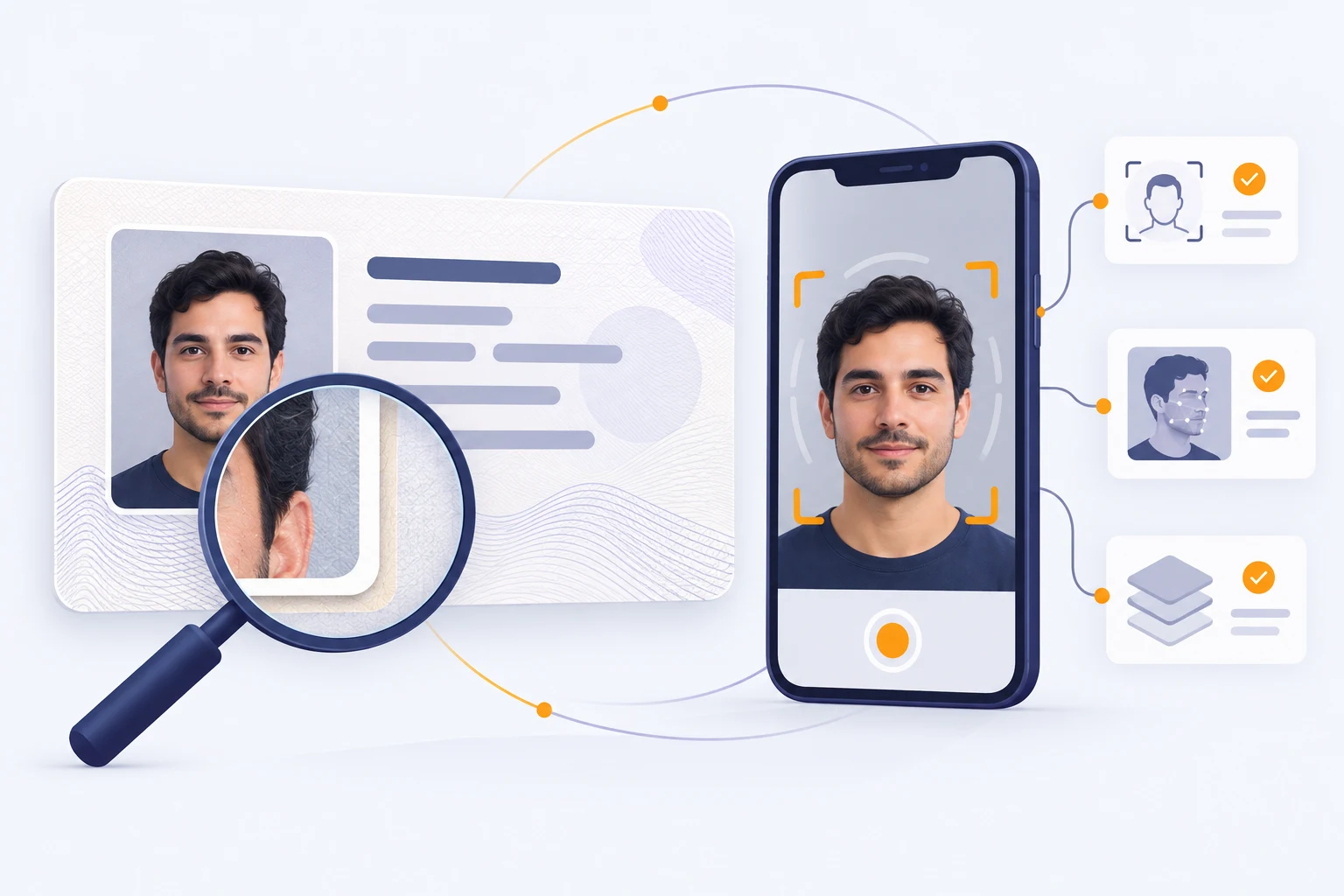 Inspección ilustrada de la fotografía de una credencial junto a la captura facial en vivo